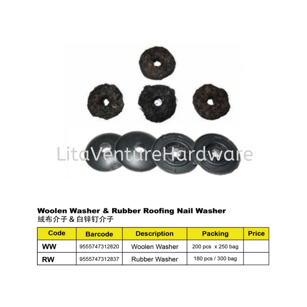 WOOLEN WASHER & RUBBER ROOFING NAIL WASHER
