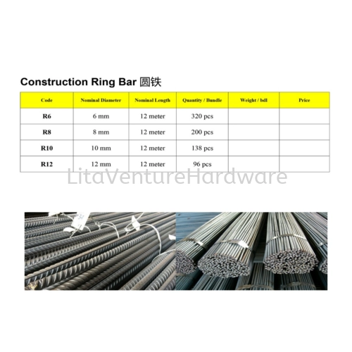 CONSTRUCTION RING BAR R BAR R6 R 8 R10 R12