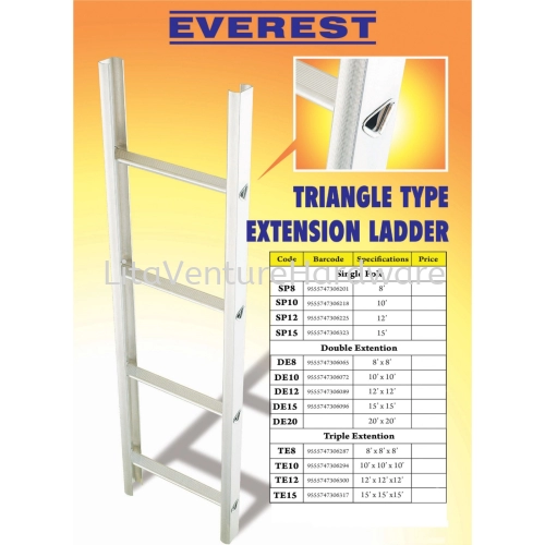 EVEREST TRIANGLE TYPE EXTENSION LADDER BOMBA LADDER (SINGLE:DOUBLE:TRIPLE)