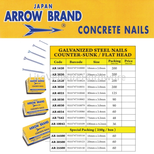 ARROW BRAND CONCRETE NAILS