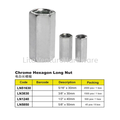 CHROME HEXAGON LONG NUT