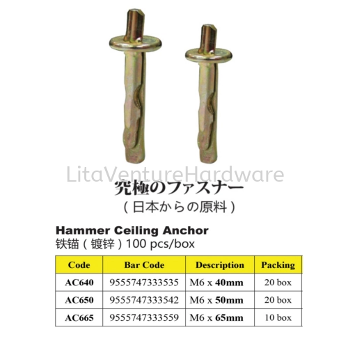 HAMMER CEILING ANCHOR NAIL WALLPLUG