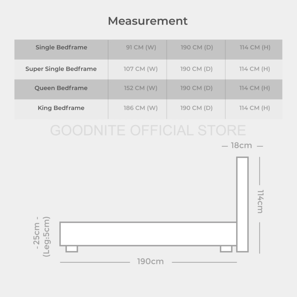 Goodnite EC109 Bedframe (Single/ Super Single/ Queen/ King)