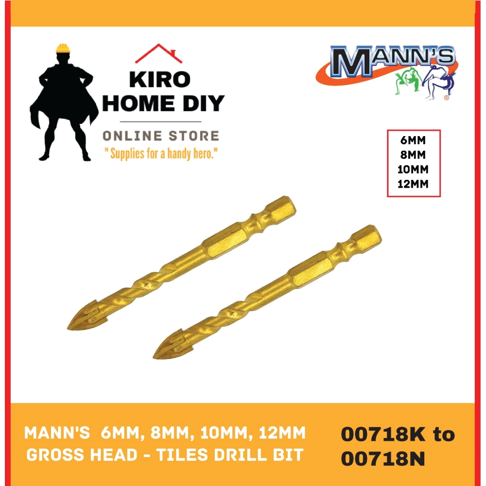 MANN'S  6mm, 8mm, 10mm, 12mm Gross Head - Tiles Drill Bit - 00718K/ 00718L/ 00718M/ 00718N