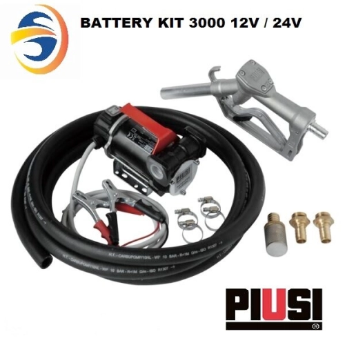 PIUSI COMPLETE FUEL TRANSFER PUMP BATTERY KIT 3000 (DC12V/24V) - FLOW RATE 50L/MIN, MAX PRESSURE 1.5 BAR, 3.6KG, MADE IN ITALY