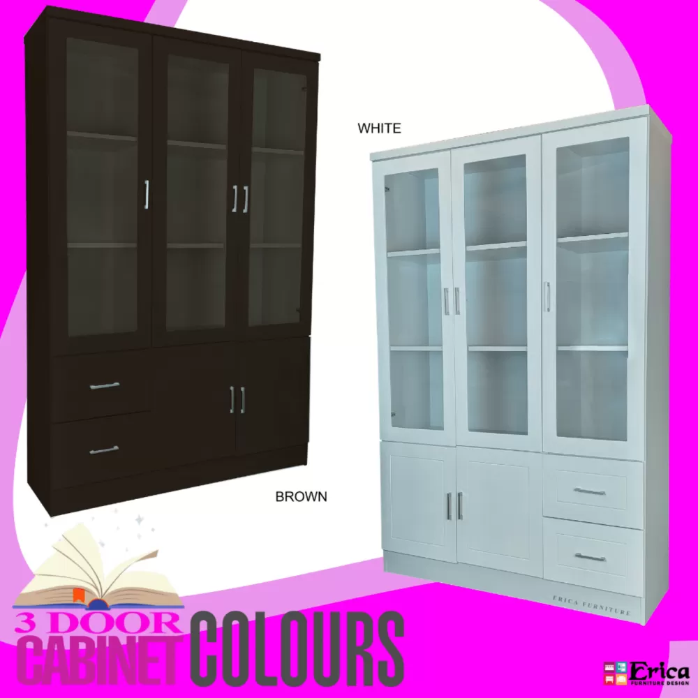 3 Door Book Cabinet White & Brown Colour