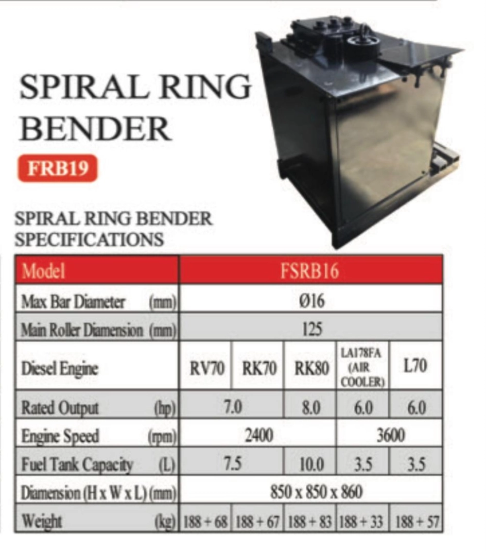 FUJI FSRB16 SPIRAL RING BENDER C/W VIKYNO RV70 DIESEL ENGINE