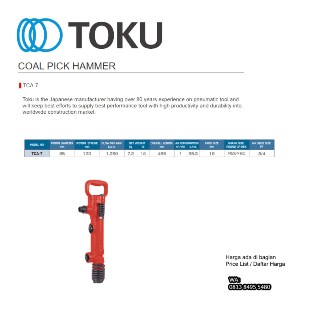 TOKU TCA-7 AIR DEMOLITION BREAKER (MADE IN JAPAN) - 7.2KG