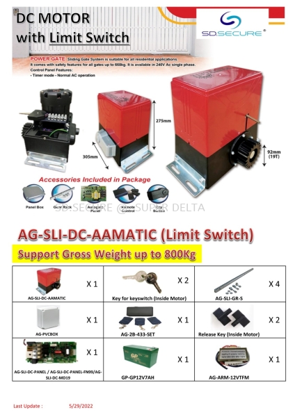 AA-MATIC DC SLIDING AUTOGATE (Limit Switch) MOTOR Sliding Type Autogate Combo Set Autogate Perak, Malaysia, Ipoh Supplier, Suppliers, Supply, Supplies | Super Delta Impex Sdn Bhd