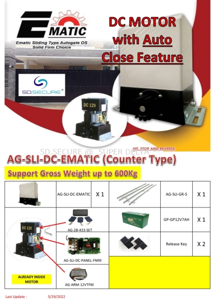 EMATIC DC SLIDING AUTOGATE (Counter Type) MOTOR Sliding Type Autogate Combo Set Autogate Perak, Malaysia, Ipoh Supplier, Suppliers, Supply, Supplies | Super Delta Impex Sdn Bhd