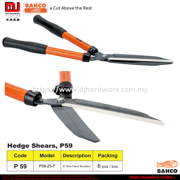 BAHCO HEDGE SHEARS P59 ONE HAND SECATEUR P59-25-F (CL) HARDWARE TOOLS BUILDING SUPPLIES & MATERIALS Selangor, Malaysia, Kuala Lumpur (KL), Sungai Buloh Supplier, Suppliers, Supply, Supplies | DJ Hardware Trading (M) Sdn Bhd