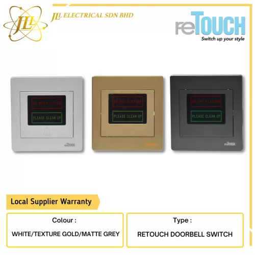 reTOUCH ULTRA RIMLESS ULTRA DOORBELL SWITCH C/W 'DND' & 'MUR'  [WHITE/TEXTURE GOLD/MATTE GREY]