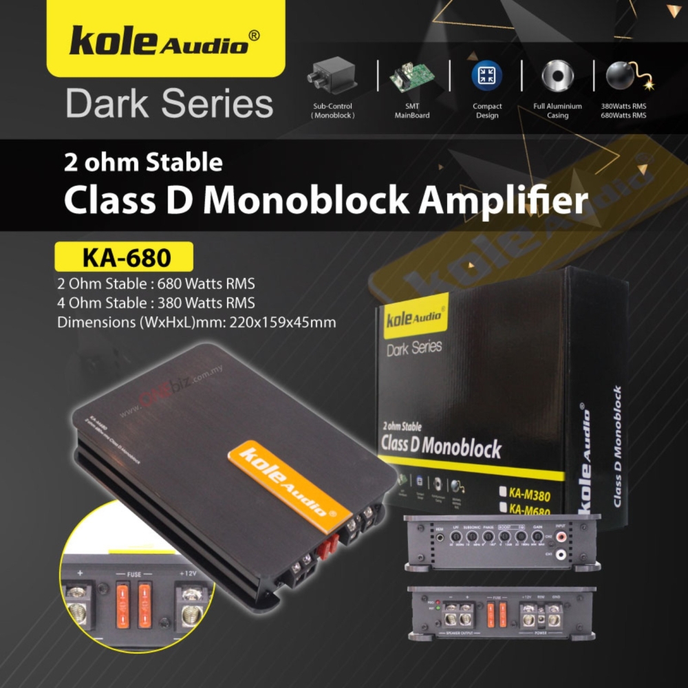 Kole Audio 2 ohm Stable Class D Mmonoblock Amplifier KA-M380 KA-M680