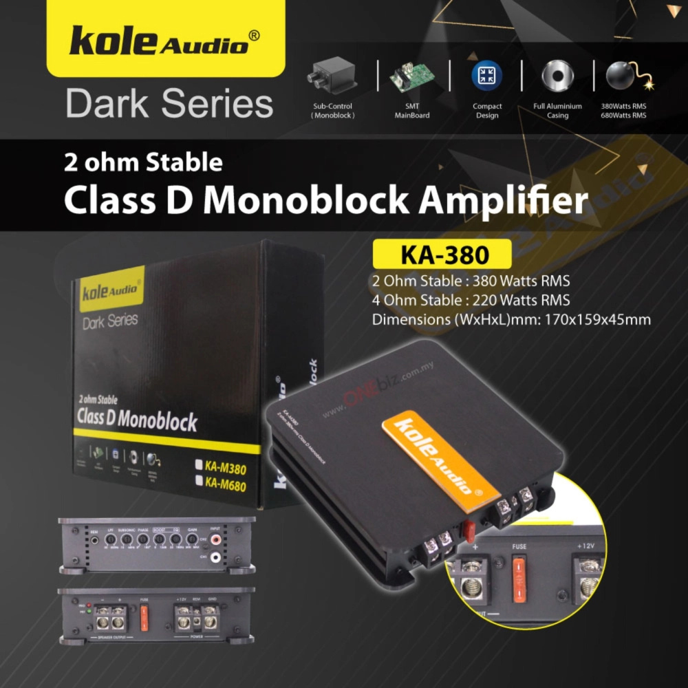 Kole Audio 2 ohm Stable Class D Monoblock Amplifier KA-M380 KA-M680