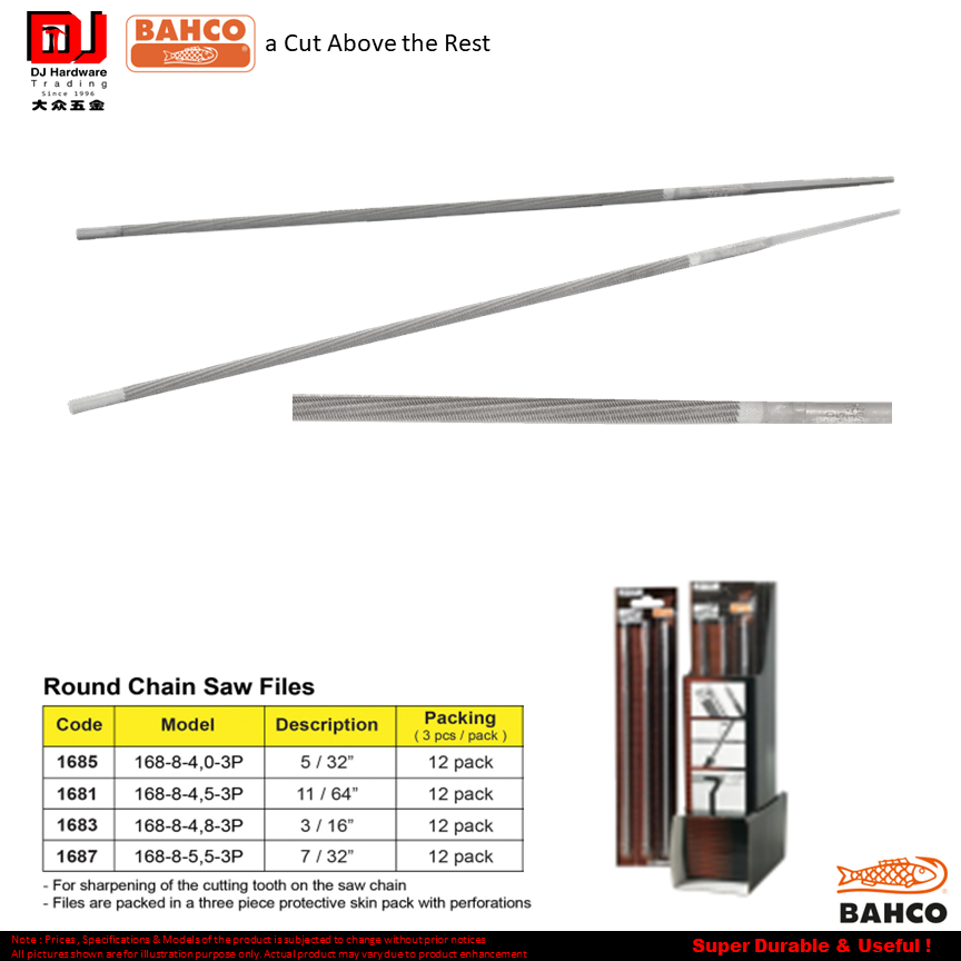 BAHCO ROUND CHAIN SAW FILES 168 SERIES (CL)