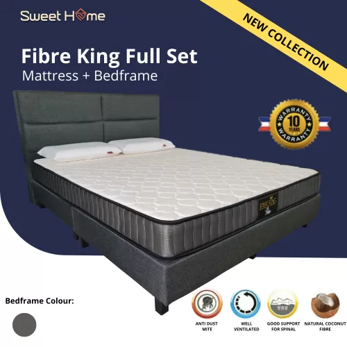 Sweet Home 100% Pure Natural  Coconut Fibre 7 inches Firm Mattress with Bedframe Full Set 13 years Warranty