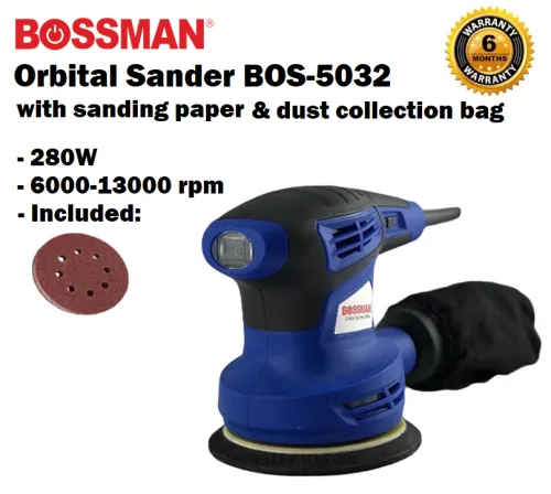 [LOCAL]BOSSMAN BOS5032 Orbital Sander 320W foc sanding paper & dust collection bag