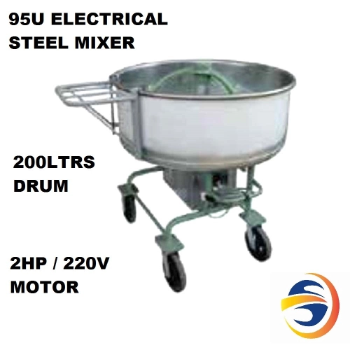 95U ELECTRICAL STEEL MIXER - 2HP, 220V, 200LTRS DRUM, 100KG