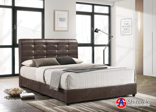 DB58565BR (5.5"HB) Dark Brown PU Diamond Buttons Tufted Double Divan Bed