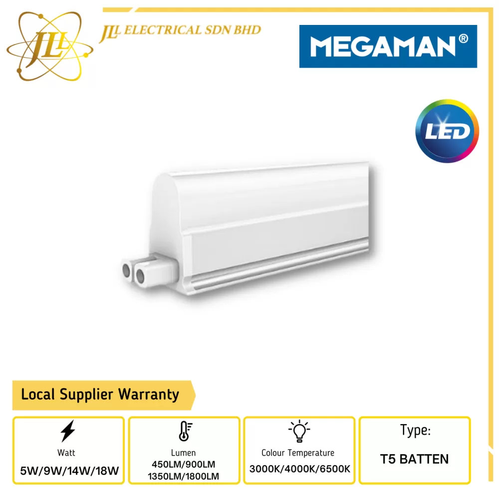 MEGAMAN MBL2023 220-240V LED T5 BATTEN [5W/9W/14W/18W] [3000K/4000K/6500K]  Kuala Lumpur (KL), Selangor, Malaysia Supplier, Supply, Supplies,  Distributor | JLL Electrical Sdn Bhd
