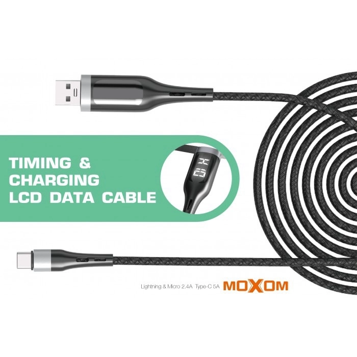 BOSTON Moxom MX-CB39 MicroUSB / Lightnin IP / Type-C LCD Display Timing to Off USB Cable