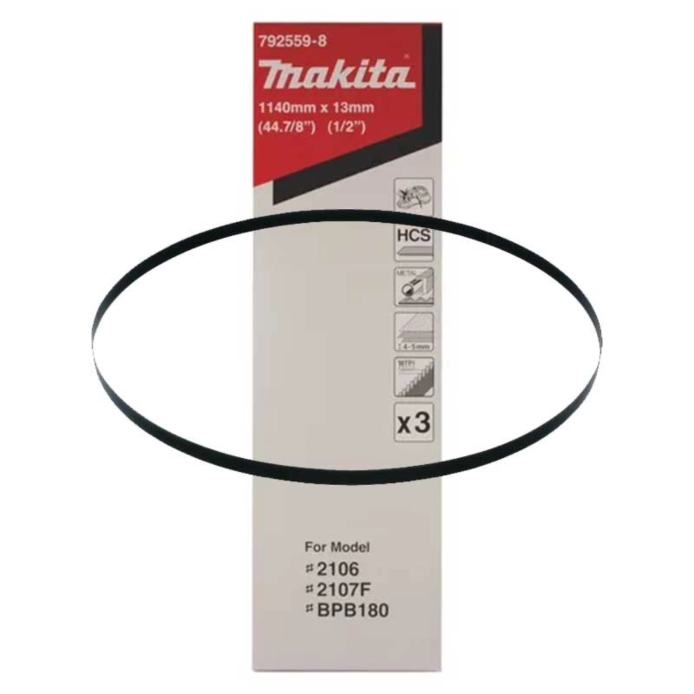 Makita 792559-8: Bandsaw Blades for Metal, Material: Carbon Steel, 13mm x 1140mm, 18TPi, 3pcs Per Pack