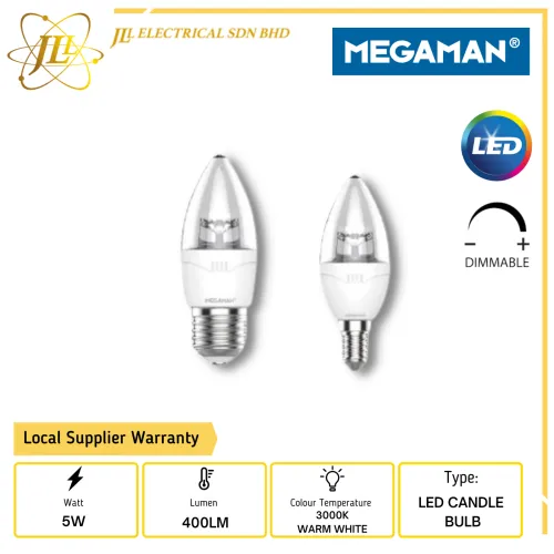 MEGAMAN YTC37Z1 CL-DIM 5W 400LM 3000K WARM WHITE DIMMABLE LED CANDLE BULB [E27/E14]