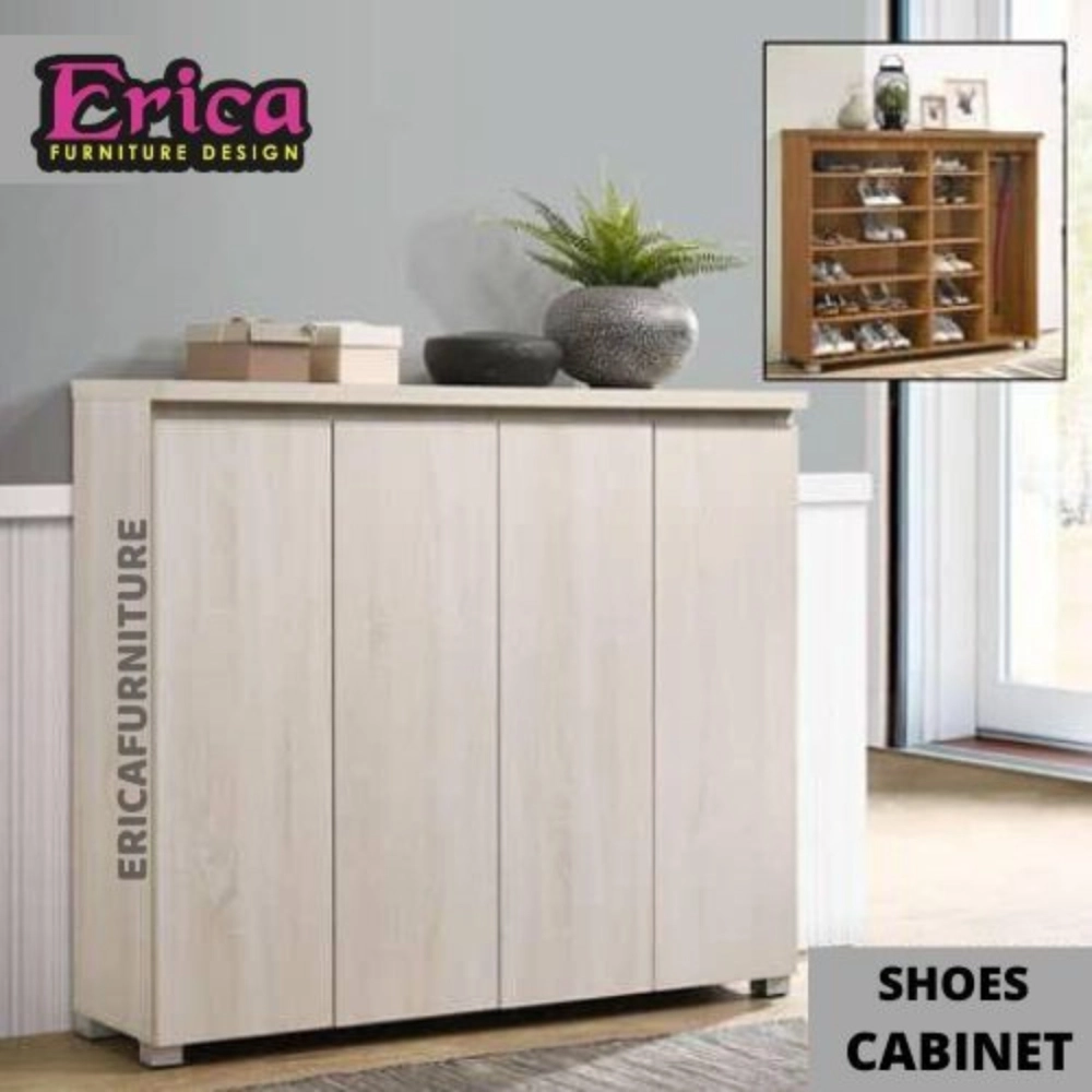 ERICA 4 Door Shoes Cabinet / White colour / Latest Design / Melamine Wood / Nice Colour / Limited St