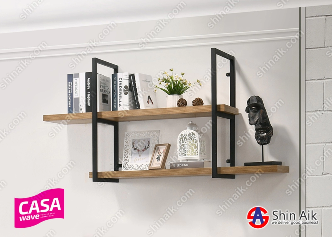 VARIO MX301 (4'ft) 2-Tiers Cedar Industrial Style Wall-Mounted Display ...