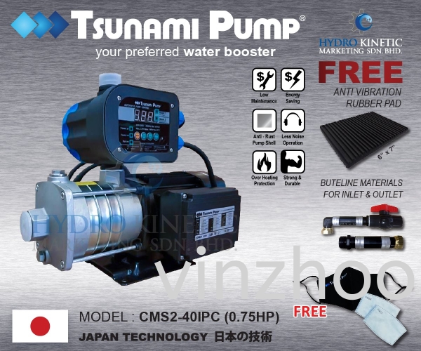 TSUNAMI CMS2-40IPC (0.75HP) STAINLESS STEEL HOME WATER BOOSTER PUMP WITH INTELLIGENT PC Home Water Pump Water Pump Kuala Lumpur (KL), Malaysia, Selangor, Kepong Supplier, Suppliers, Supply, Supplies | Vinzhoo Marketing Trading