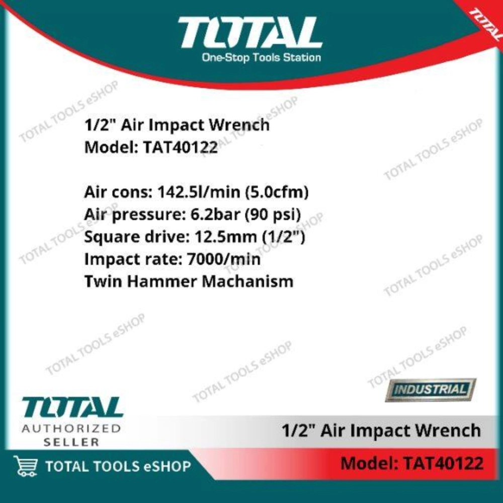 TOTAL 1/2" AIR IMPACT WRENCH 610NM - TAT40122 (FREE 3PCS IMPACT SOCKET - 17,19,21MM)