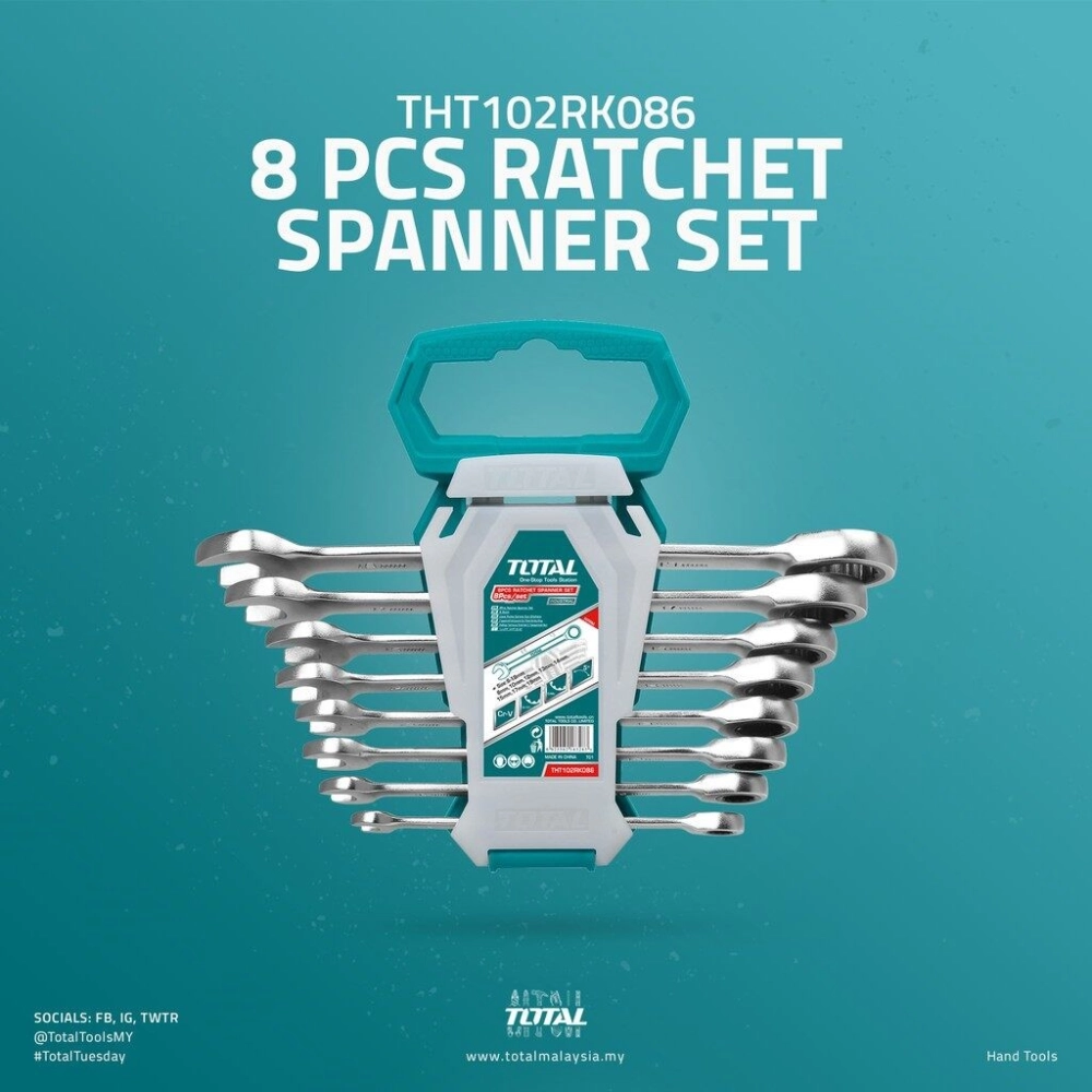 TOTAL 8PCS 8-19MM RATCHET SPANNER SET - THT102RK086