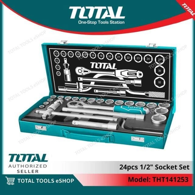 TOTAL 24PCS 1/2" 6POINT SOCKET SET (MM-SIZE) - THT141253