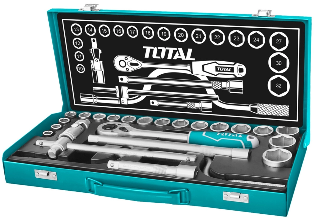 TOTAL 24PCS 1/2" 6POINT SOCKET SET (MM-SIZE) - THT141253