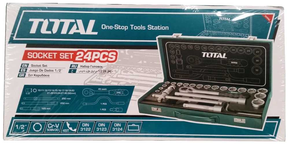 TOTAL 24PCS 1/2" 6POINT SOCKET SET (MM-SIZE) - THT141253