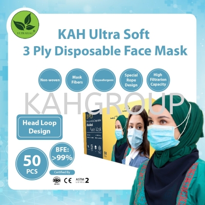 KAH 3 Ply Premium Soft Disposable Face Mask Headloop Design @ BFE99%