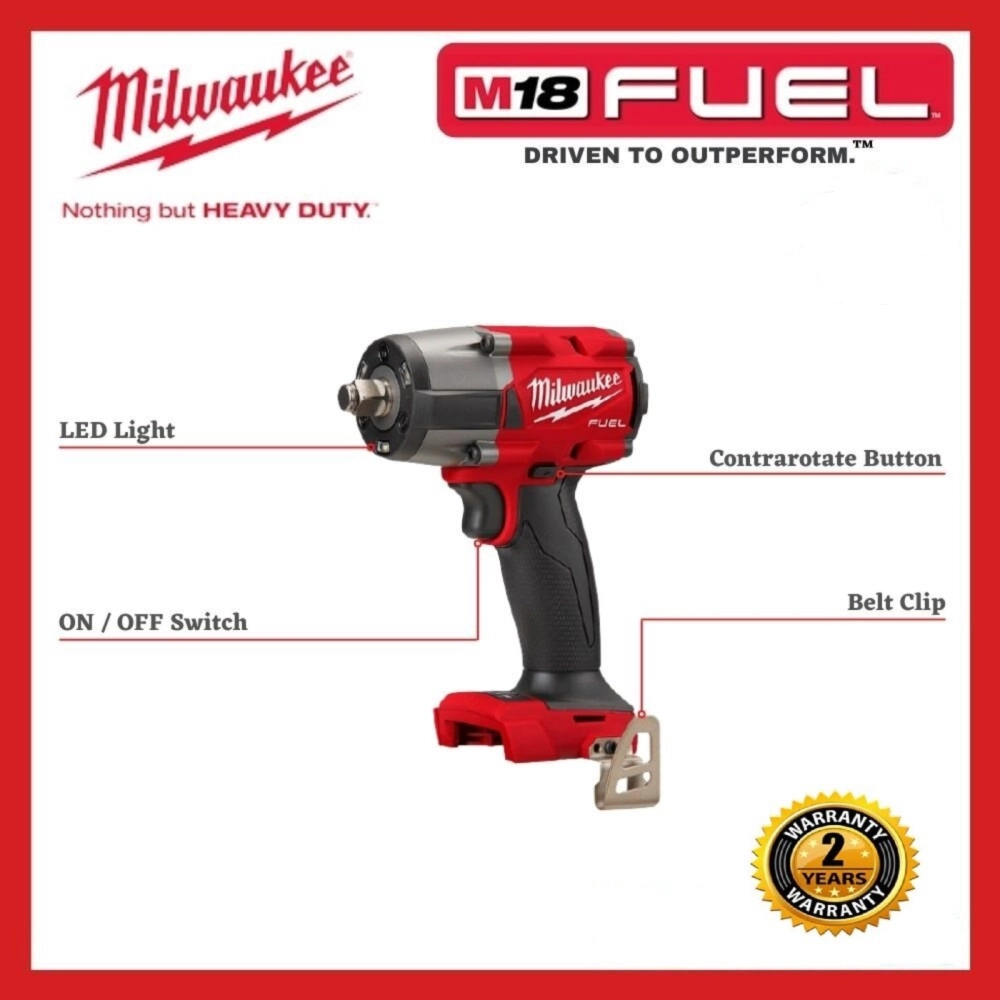 MILWAUKEE M18FMTIW2F12 M18 FUEL GEN II 1/2" MID-TORQUE IMPACT WRENCH - 881NM