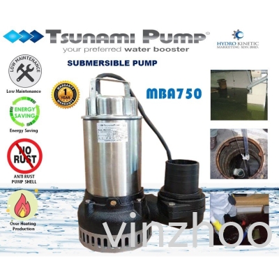 Tsunami MBA750 Sewage Submersible Water Pump 0.75KW (1.0HP), Pam Kolam Ikan