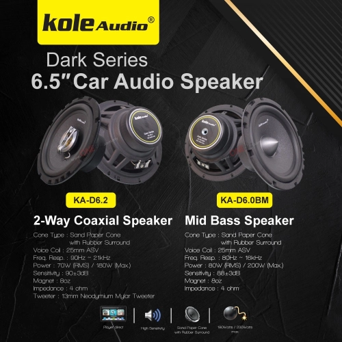 Kole Audio Dark Series 6.5″ Car Audio Speaker KA-D6.0BM KA-D6.2