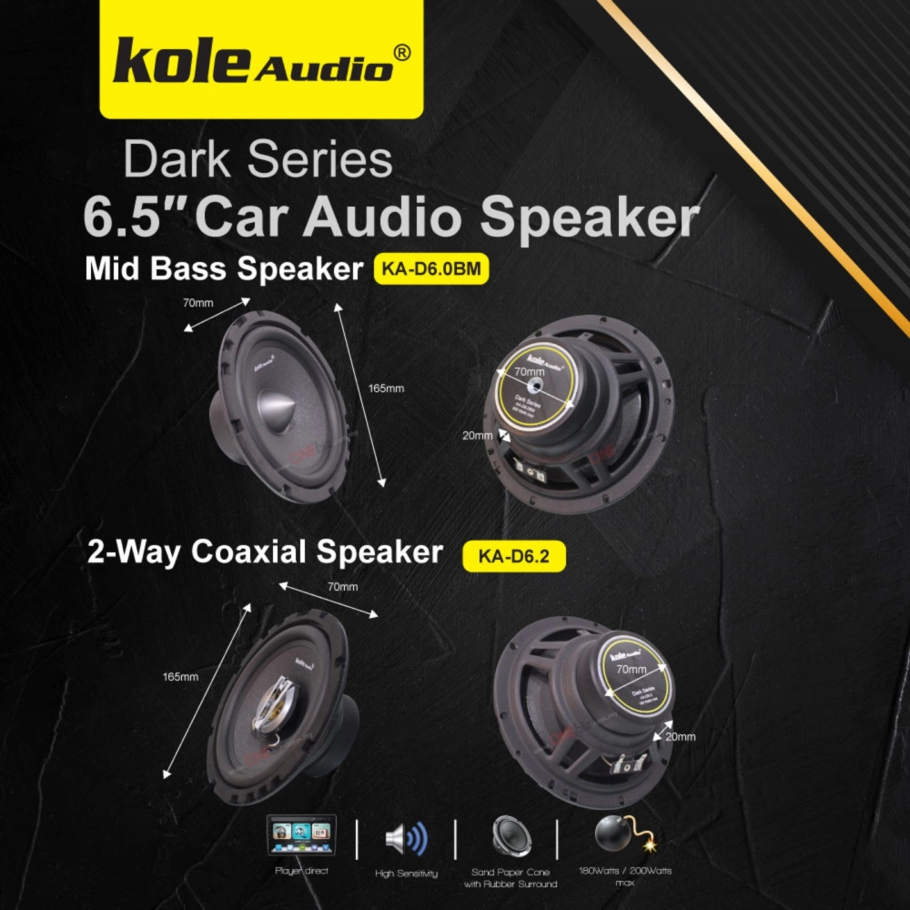 Kole Audio Dark Series 6.5″ Car Audio Speaker KA-D6.0BM KA-D6.2