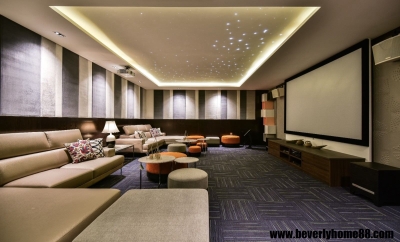 Home Theater Mode Living Renovation Design With Light Holder Plaster Ceiling - Bukit Jalil Bungalow
