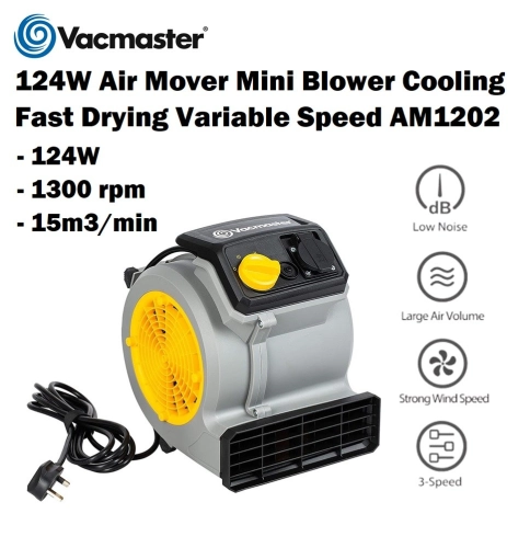 [LOCAL]VACMASTER AM1202 Commercial Floor Blower 124W Air Mover Mini Blower Cooling Fast Drying Variable Speed