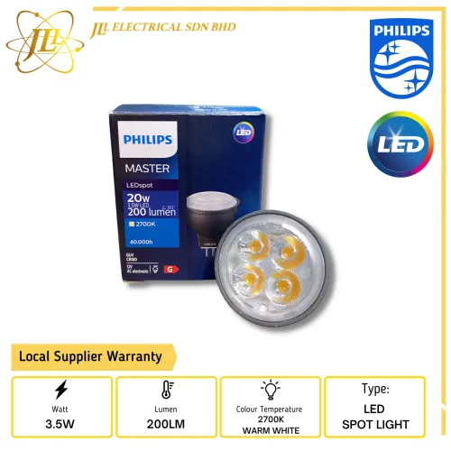 PHILIPS MASTER LED SPOT MR11 GU4 3.5W 200LM 2700K 24D 12V AC CRI8 NON DIMMABLE 929001123802