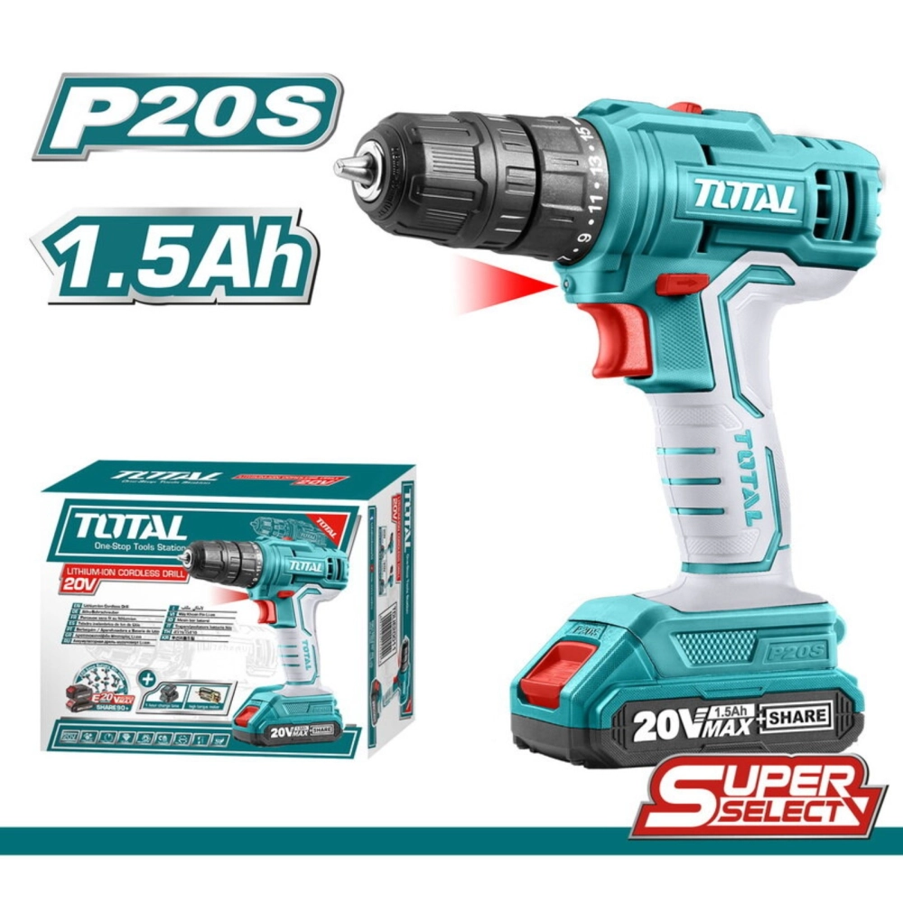 TOTAL 20V LITHIUM-ION CORDLESS DRILL - TDLI20011 (FREE TOTAL (TACIM16PH233) SCREW BIT X 1 PC)