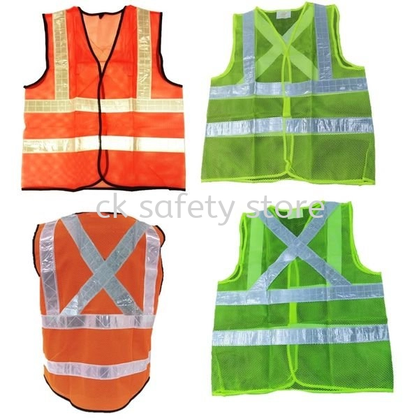 022- 2 LINE REFLECTIVE WITH CROSS AT BACK SAFETY VEST (GREEN/ORANGE)