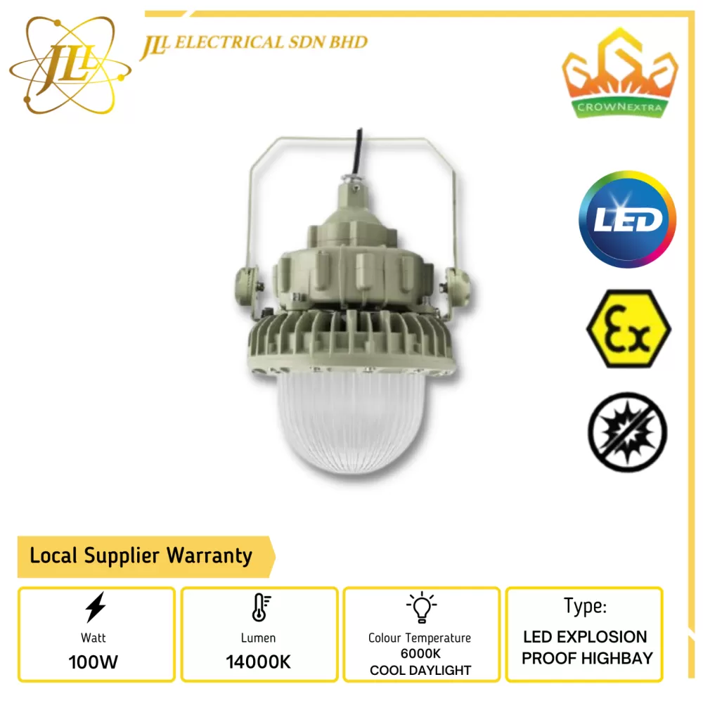 CROWN EX GYD6801-T 100W 6000K LED EXPLOSION PROOF HIGHBAY EX DE IIC T6, IP66 ZONE 1, 2 & 21, 22 90-295V IECEx CERTIFIED