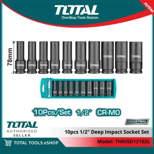 TOTAL 10PCS 1/2" 6POINT DEEP IMPACT SOCKET SET (MM-SIZE) - THKISD12102L