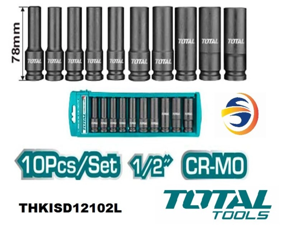 TOTAL 10PCS 1/2" 6POINT DEEP IMPACT SOCKET SET (MM-SIZE) - THKISD12102L