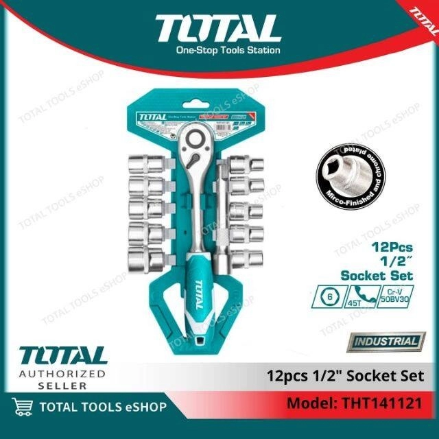 TOTAL 12PCS 1/2" 6POINT SOCKET SET (MM-SIZE) - THT141121