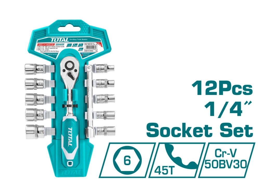 TOTAL 12PCS 1/4" 6POINT SOCKET SET (MM-SIZE) - THT14114126